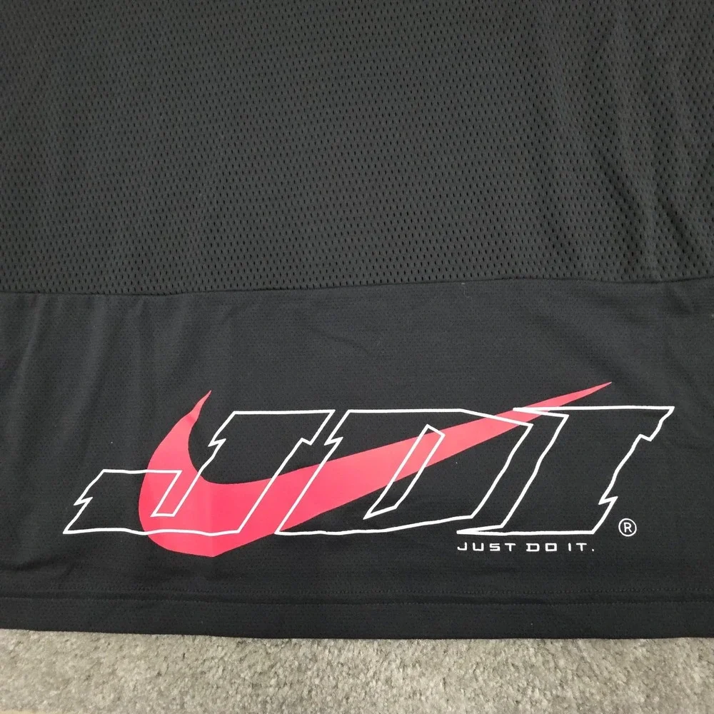 Vintage Nike Dri-Fit Shirt Mens 2XL Black White Y2K Swoosh‎ Just Do It Spellout